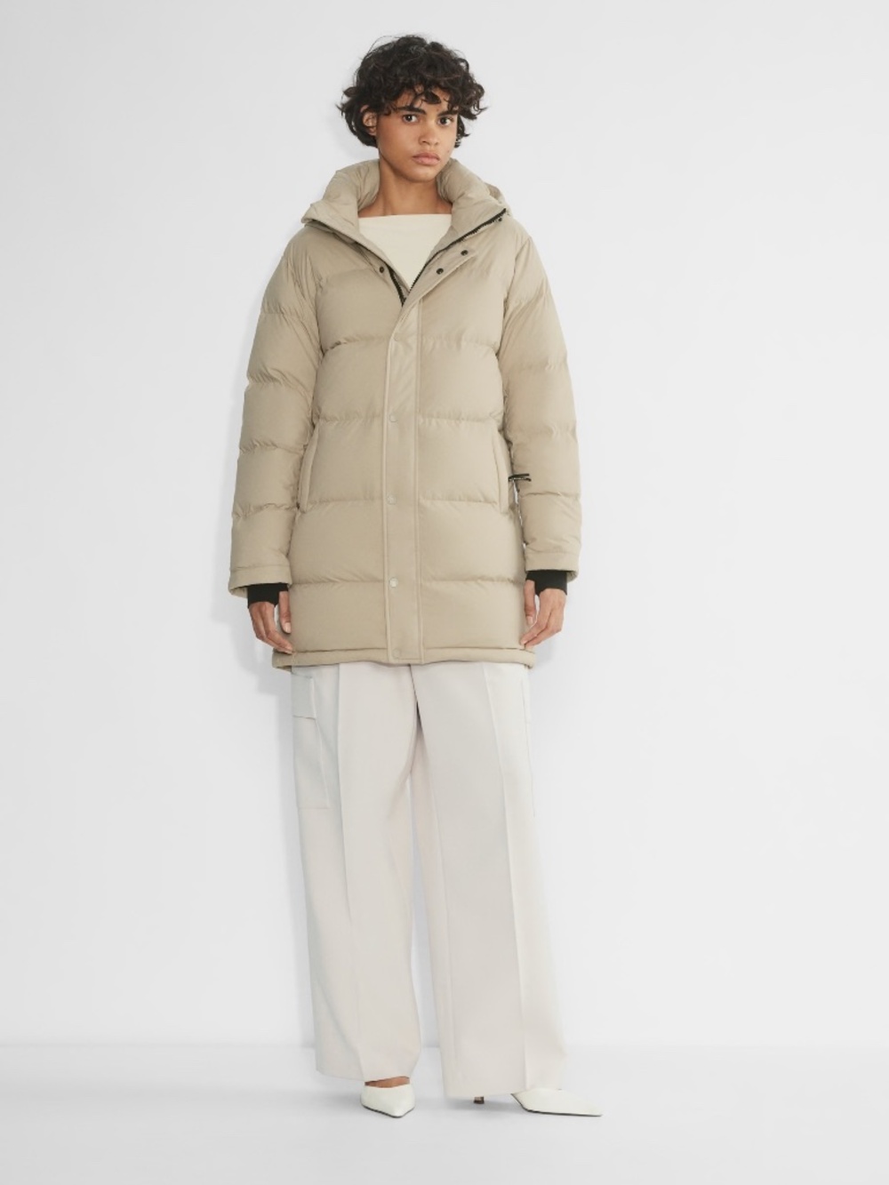 Aritzia The Super Puff Mid Taupe Goose Down Hooded Puffer Coat-Size XS